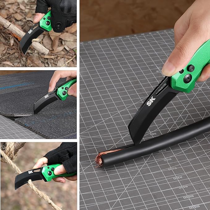 SK Hawkbill Folding Pocket Utility Knife, Premium D2 Curved Blade for Cable Skinning, Carpet, Linoleum, Cardboard, Rope, Wire Cutting