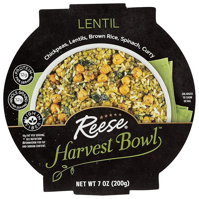 Reese Lentil Harvest Bowl | Chickpeas, Brown Rice, Spinach | High in Fiber & Protein (Pack of 8)