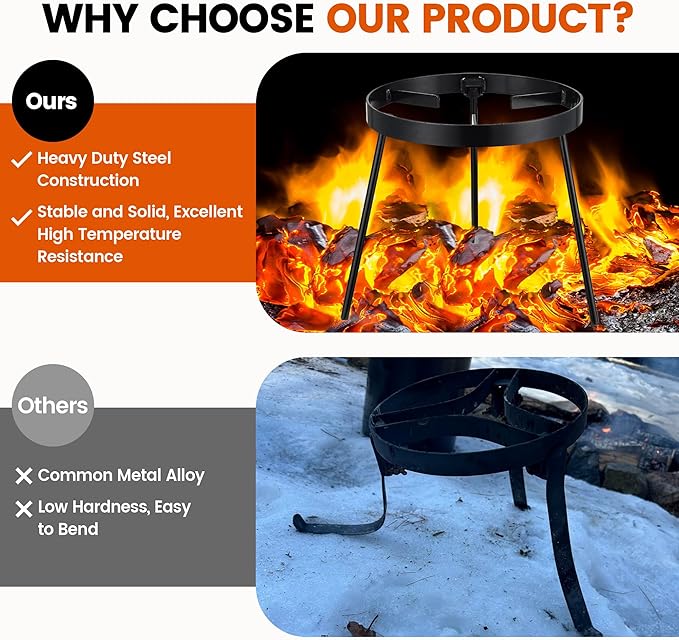 Campfire Tripod for Cooking - Campfire Cooking Equipment, Outdoor Fire Pit Stand, High Temperature Resistant Removable Camping Tripod for Cooking Dutch Oven,Jetboil,Griddle