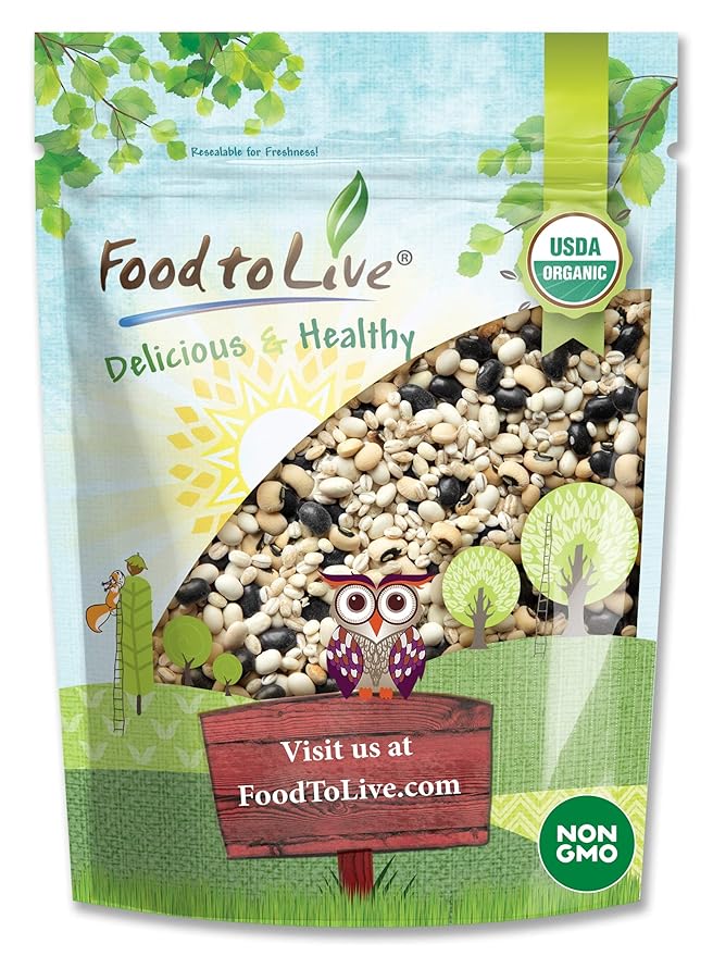 Food to Live Organic Black Bean Soup Mix, 1 Pound - Contains Non-GMO Black Beans, Black-eyed Peas, Pearled Barley, and Navy Beans, Vegan, Bulk, Good Source of Dietary Fiber, Protein, Copper