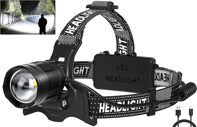 LED Headlamp Rechargeable, 99000 Lumens Bright Head Lamp ?attery Include, 90° Adjustable Head Lights for Forehead with 3 Modes, Long Runtime & Waterproof Headlamps for Adults Camping Hiking