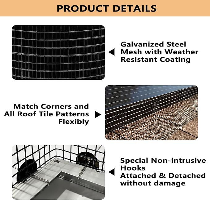 PROLEE 6 Inch X 100FT Solar Panel Bird Guard, Anti-Rust Critter Guard with 100 Fastener Clips Rooftop Solar Panel Bird Wire Screen, Removable Without Damage(6 Inch x 100 Feet)
