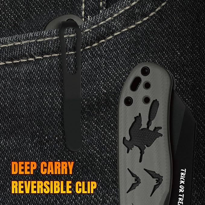 Kizer Drop Bear 2 Pocket Knife, 2.96" Nitro-V Sheepsfoot Blade Folding Knife with Gray & Black G10 Handle, Button Liner Lock EDC Knives for Men Women Gift Halloween Edition V3619.2CSHW1