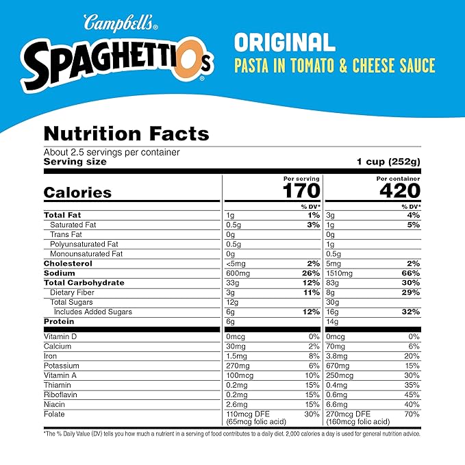 SpaghettiOs Original Canned Pasta, Healthy Snack for Kids and Adults, 22.4 OZ Can (Pack of 12)