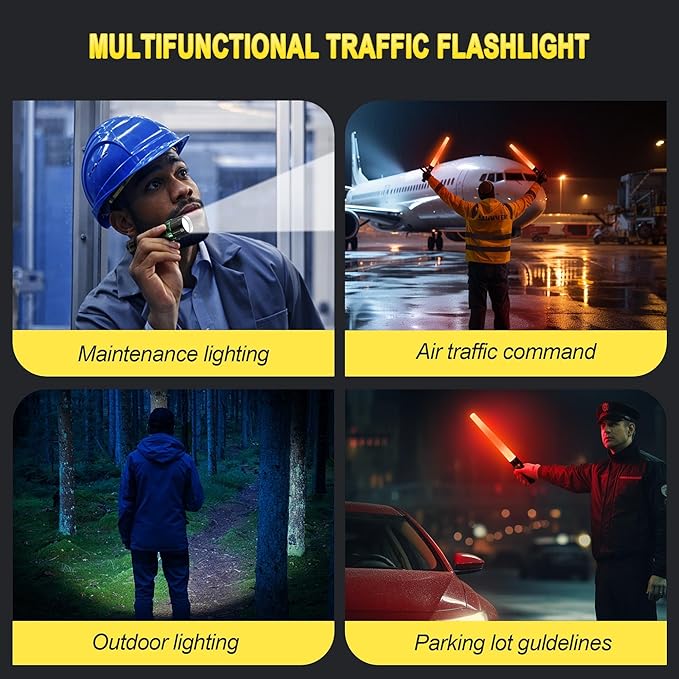 10 Pack Traffic Wand, 16 Inch LED Traffic Flashlight, Orange Safety Signal Baton with for 5 Flashing Modes, Air Traffic Control Wands for Airport, Parking, Car Directing