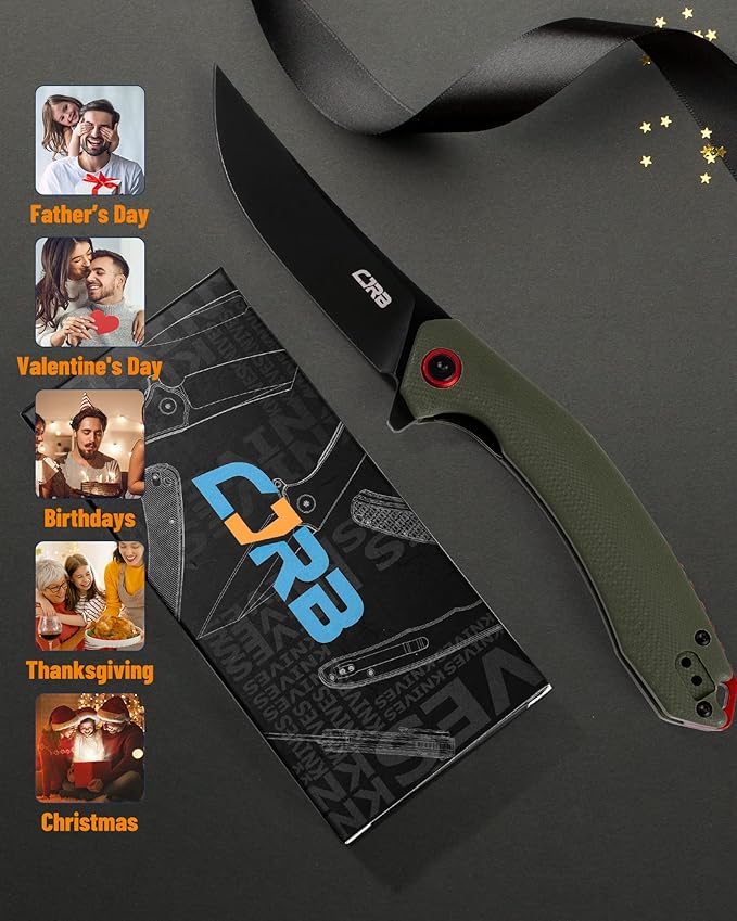 CJRB Tactical Knife, Small Folding Pocket Knife with AR-RPM9 Steel Blade and G10 Handle for Men Outdoor, Survival, Hunting, Camping Gobi(J1906B) Green