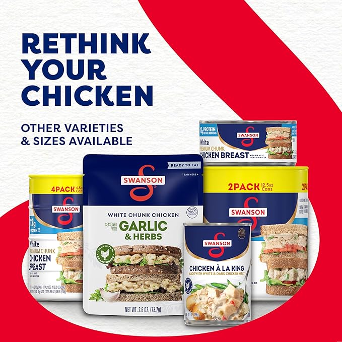 Swanson 25% Less Sodium White Premium Chunk Canned Chicken Breast in Water, 12.5 OZ Can