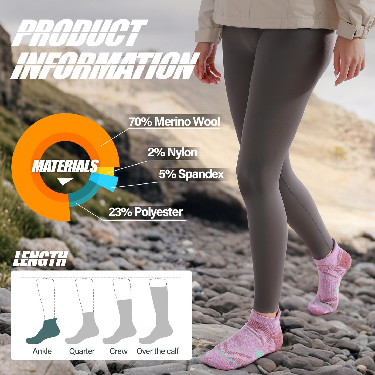 ANTSANG Merino Wool Ankle Hiking Running Socks for Women Men
