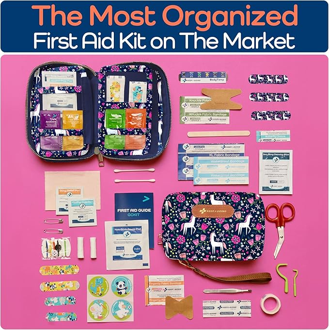 KeepGoing Travel First Aid Kit for Kids ??130 Pc. for Car, Home, Purse, Diaper Bag & Backpack with Latex-Free Bandages - Mini First Aid Kit Travel Size TSA-Approved