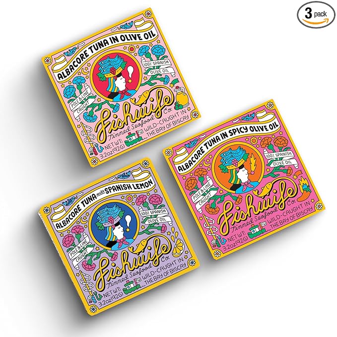Fishwife Albacore Tuna Trio 3-Pack (with Lemon, Spicy & Spanish Olive Oil) | Wild-Caught & Hand-Packed | MSC-Certified Sustainable Seafood, Gluten Free, High Protein, Omega-3s