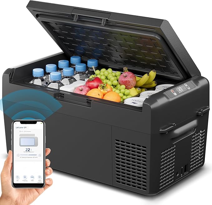 12 Volt Refrigerator - 21QT(20L) Electric Cooler 50Hours Still Keep Cool, Portable Refrigerator APP Control -4℉~68℉, Car Refrigerator 12/24V DC 100-240V AC for Travel Camping Truck RV Boat