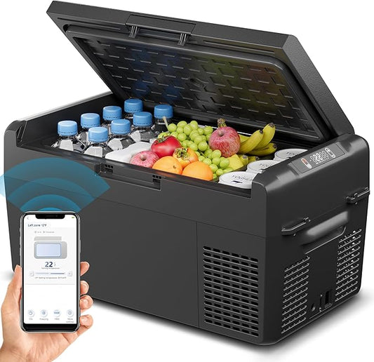 12 Volt Refrigerator - 27QT(25L) Portable Refrigerator 50Hours Still Keep Cool, Electric Cooler APP Control -4℉~68℉, Car Refrigerator 12/24V DC 100-240V AC for Travel Camping Truck RV Boat