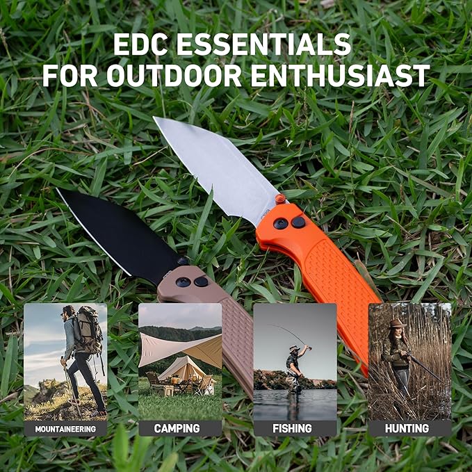 CJRB Pyrite-Light Folding Knife with 3.34'' Upgraded AR-SFII Steel Blade, Sharp Pocket Knives for Camping Survival Hiking, J1945 Orange