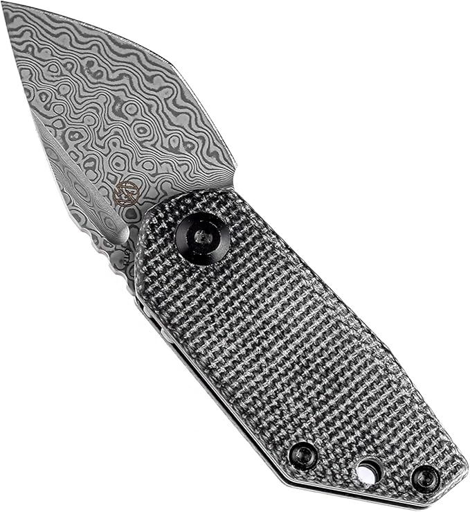 KANSEPT RIO Mini Pocket Folding Knives EDC Camping Folding Knife 1.56'' Damascus Blade Pocket EDC Knife with Black Micarta Handle Everyday Carry K3044D1