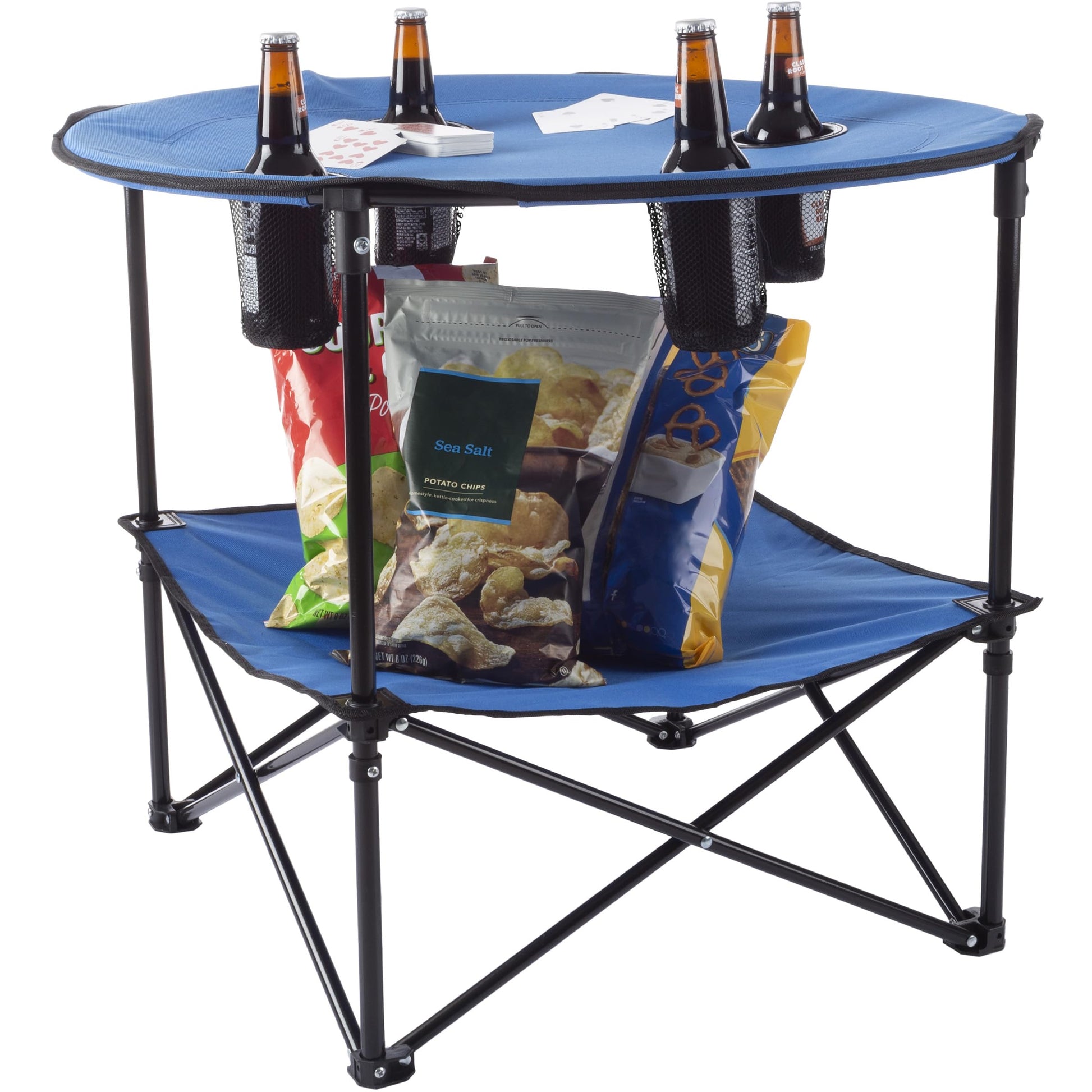Wakeman Camp Table - Round 2-Tier Folding Table with 4 Cupholders and Carrying Bag - for Camping