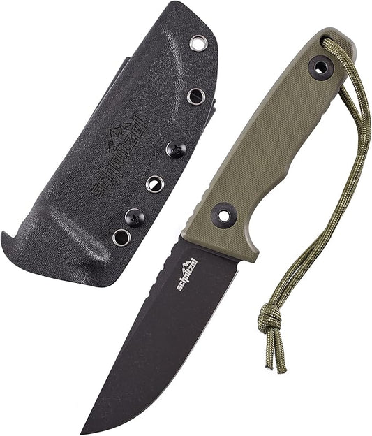 SCHNITZEL TRI - Outdoor Knife with Kydex Sheath and Dangler Carrying System - Bushcraft Knife Outdoor Leisure Knife Adult (Green)