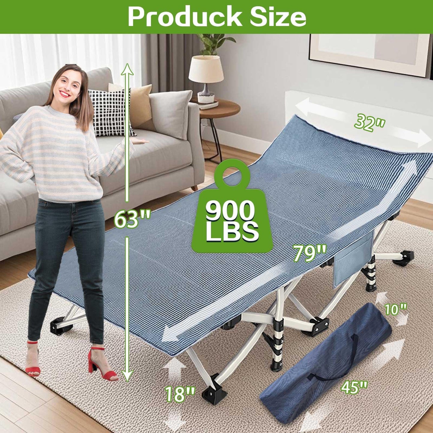 COLMERD 32In XXL Camping Cot Oversize Sleeping Cot with Comfortable Mattress Extra Large Camping