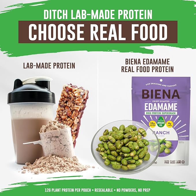 Biena Crispy Roasted Edamame Beans Snack ??High Protein Snack for Adults & Kids, 12g-13g Protein per Serving - Made with Avocado Oil ??Vegan, Low Carb, Gluten-Free ??3-Pack 4.75oz, Ranch