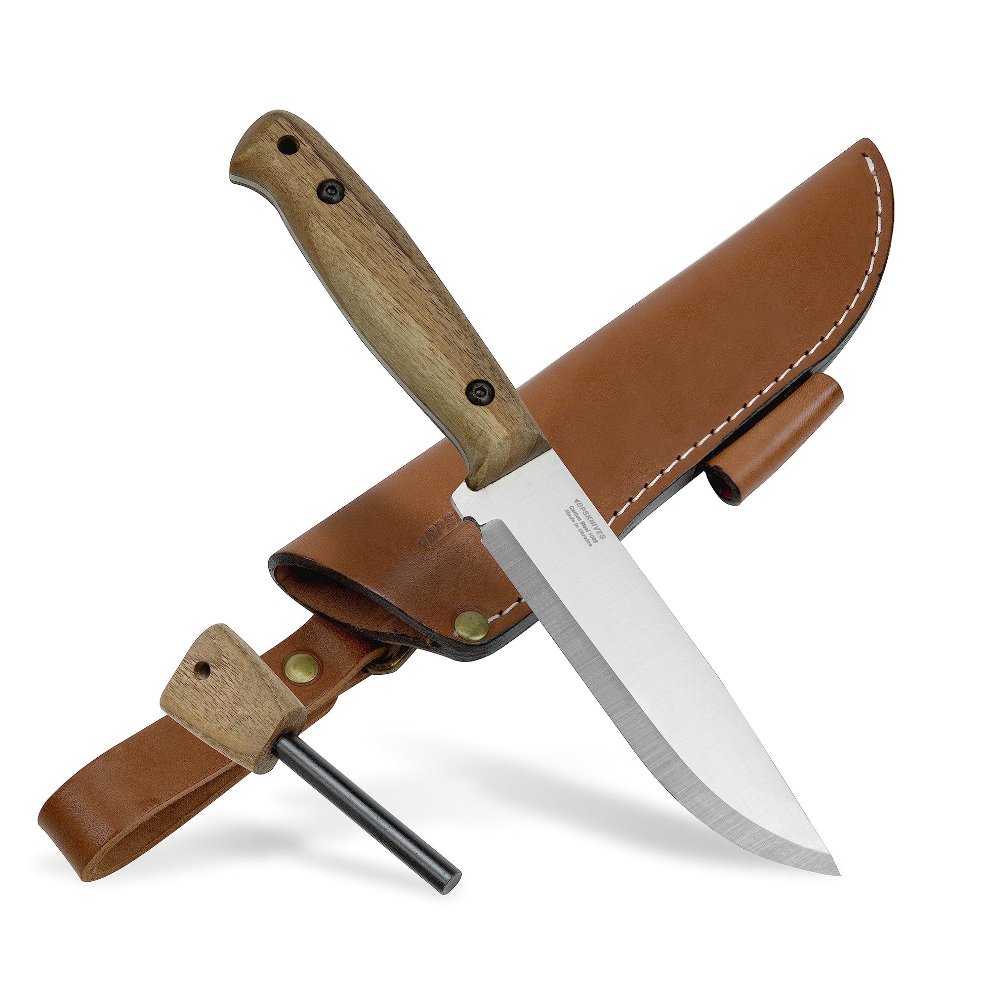 BPSKNIVES Adventurer - Bushcraft Knife - Fixed-Blade Carbon Steel Knife with Leather Sheath and