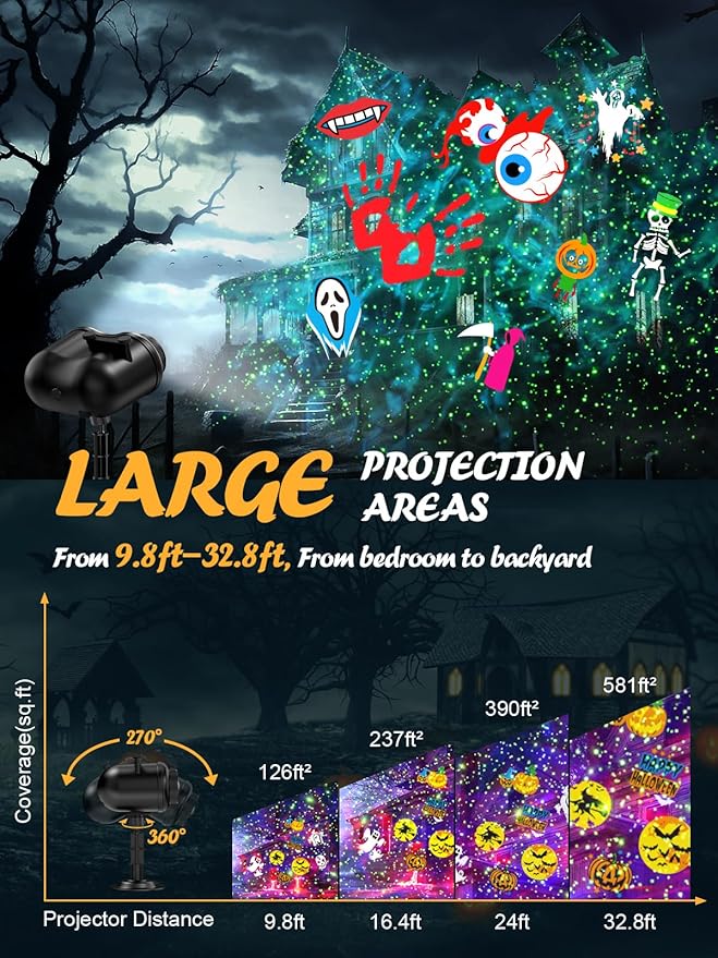 3-in-1 Halloween Projector Lights Outdoor, Anysun Brighter 80 HD Patterns Halloween Decor, 8-Pattern Ocean Wave Snowflake Starry Lights Show Christmas Projector Waterproof with Timer for House Party