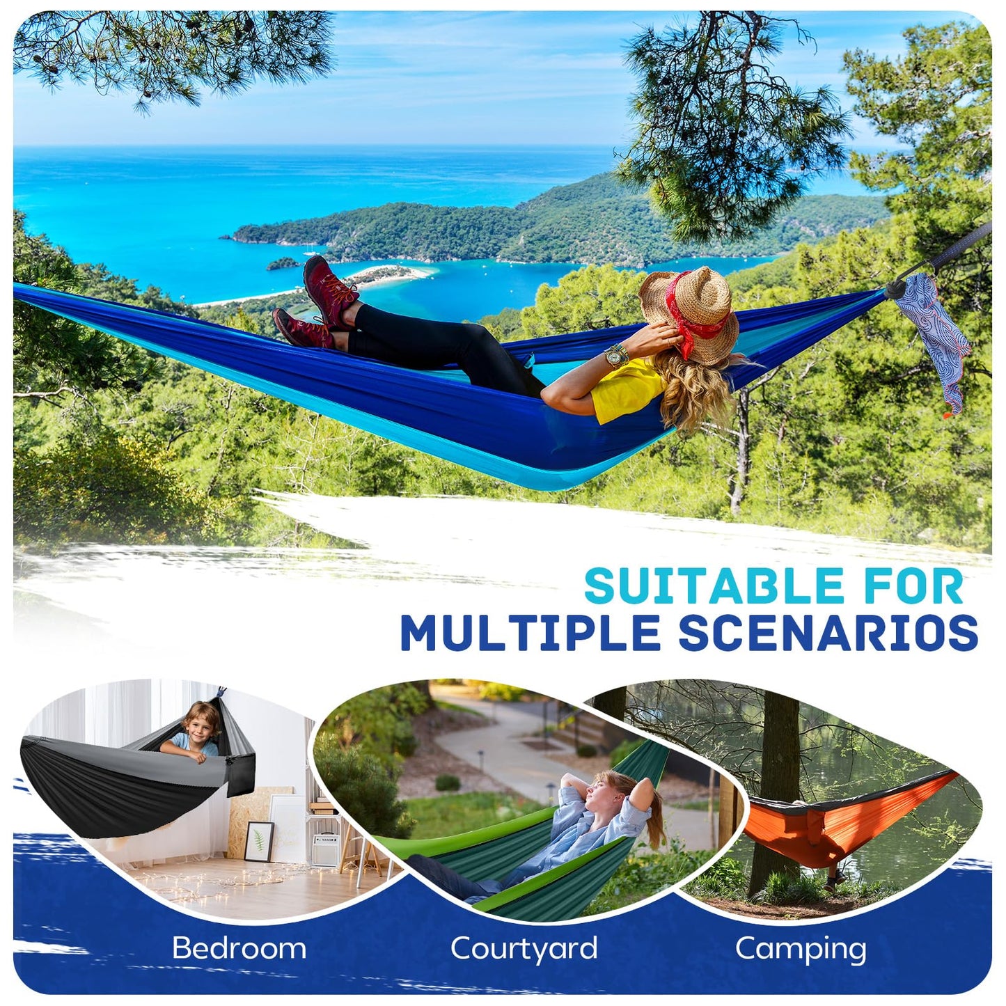 Camping Hammock Lightweight, Portable Hammocks Parachute Hammock with Two Tree Straps, Single or