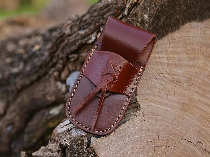 6.5 inch Damascus Pocket Knife with Sheath, Handmade Folding Pocket Knife for Men, Black-Red Wooden Handle with Brass Bolster, Secure Lock Back Camping Knife for EDC,Hunting,Hiking (Multi)