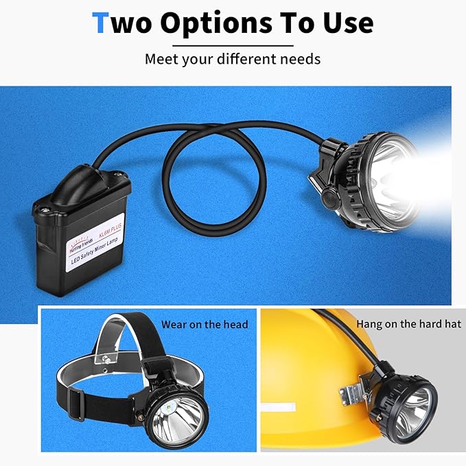 Rechargeable Mining Headlamp, 1+2 LED Super Bright Cap Lamp, Waterproof & Explosion-Proof Safety Miner Light, Hard Hat Head Torch for Coal Mining, Hunting, Fishing, Camping, Outdoor Work
