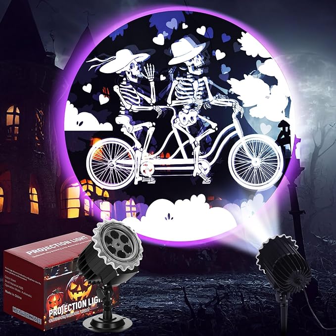 Halloween Projector Light with 1 Film Slides Holiday LED Projector Lights Outdoor Reflectors Waterproof Landscape Decorative Rotation Lighting Movement Projection Lamp(Riding)