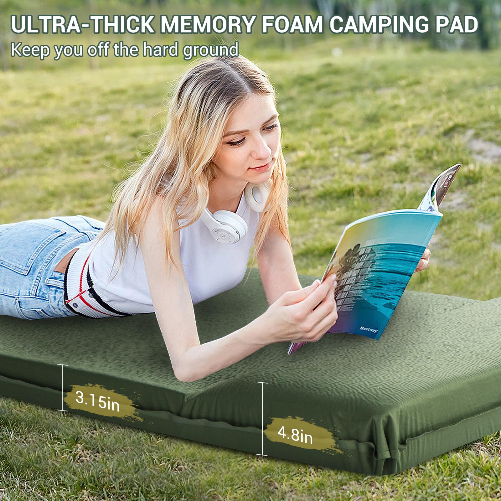 Elegear Self Inflating Sleeping Pad with Pillow 26D Memory Foam 3.15"