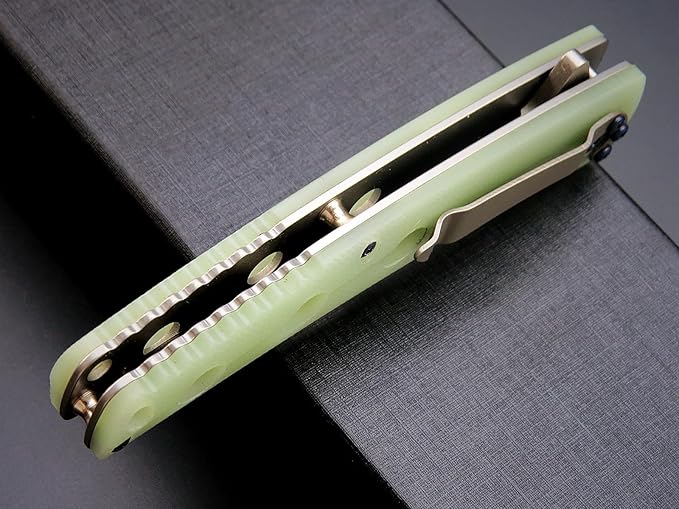 Eafengrow EF941 EDC Pocket Folding Knife D2 Steel Blade G10 Handle Pocket Clip with safety liner lock for Camping Survival Outdoor(Jade)