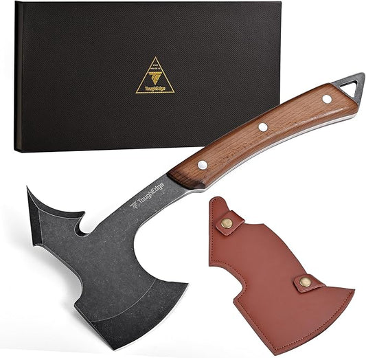 ToughEdgeTactical Tomahawk Axe Hatchet with Leather Sheath & Gift Box - Multi Functional Camping & Survival Outdoor Tool Gadgets