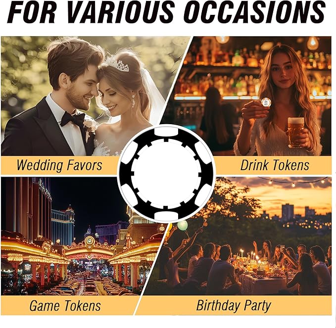 Custom Poker Chips 50 Pcs, Personalized Full Color Chips with Your Logo, Text, or Design, 11.5g Casino Chips for Gifts, Business Cards and Events