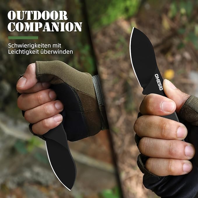 Omesio Neck Knife, 5.82" Small Fixed Blade Tactical Knife, Compact Full Tang EDC Neck Knife with Sheath and Clip, Nessmuk D2 Steel G10 Handle Mini Knife Necklace for Outdoor, Hiking, Camping