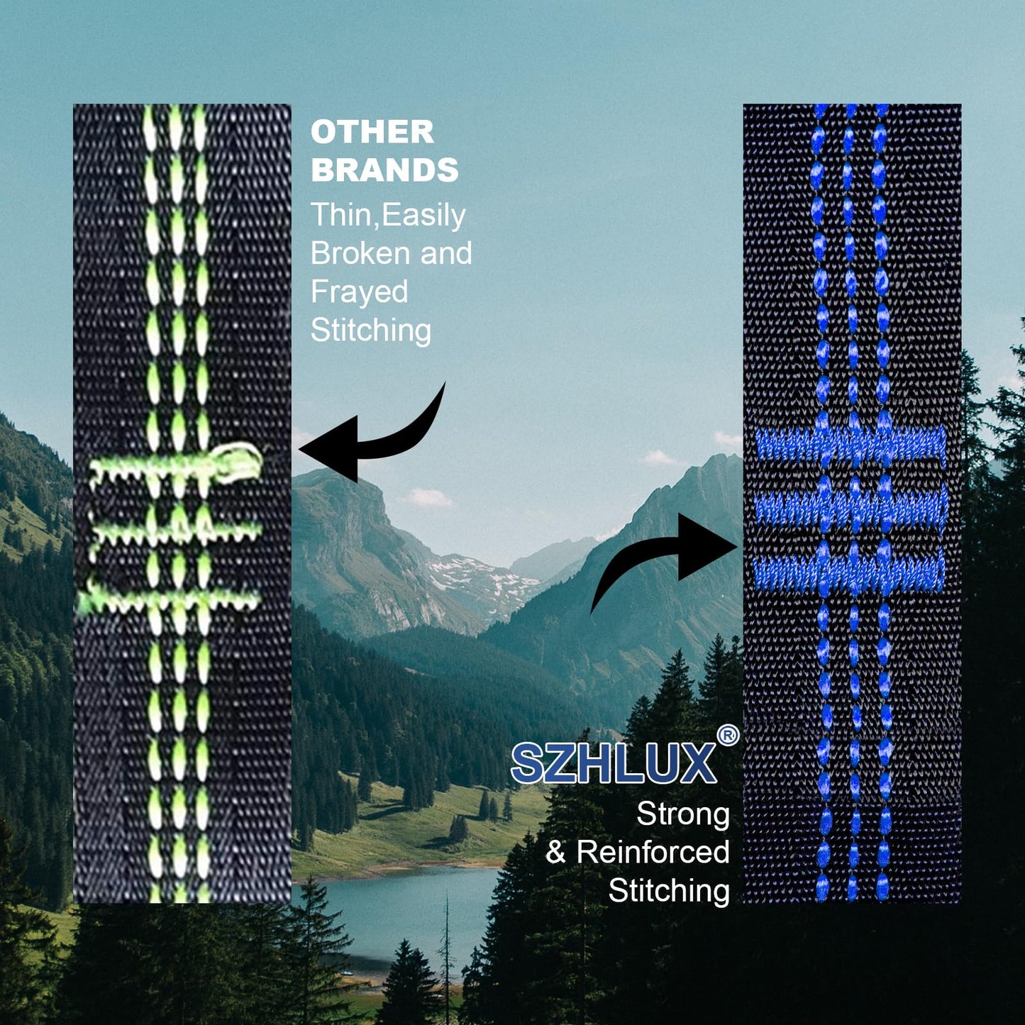 SZHLUX Hammock Straps for Trees - Set of Two 10ft Long, with 38 Loops & 2 Carabiners| Essential