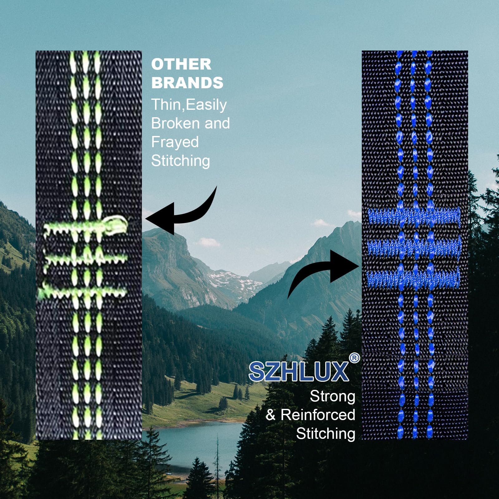 SZHLUX Hammock Straps for Trees - Set of Two 10ft Long, with 38 Loops & 2 Carabiners| Essential