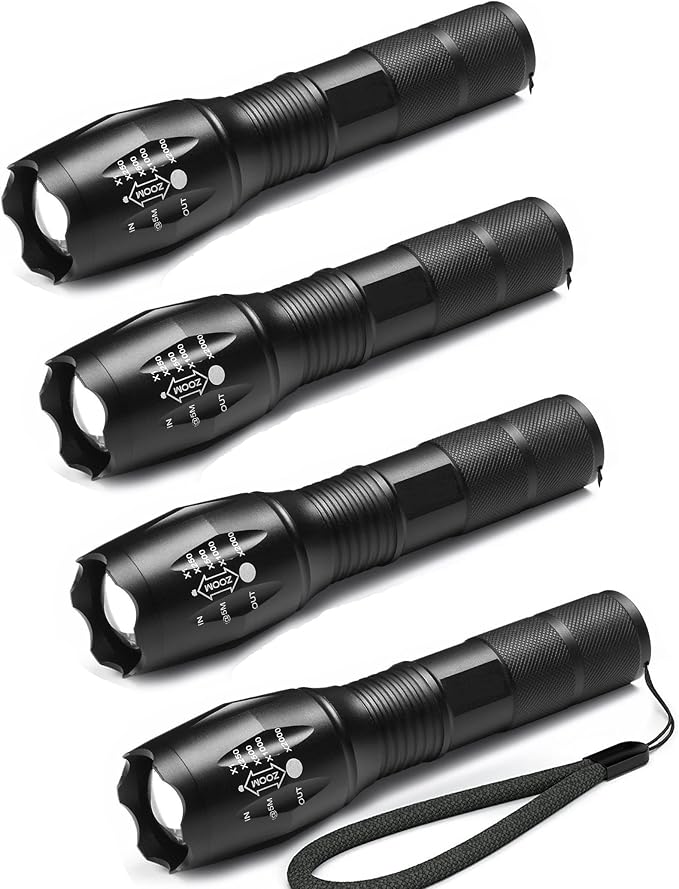 BESTSUN 4 Pcs Military Grade 5 Mode Super Bright 3000 Lumens Tactical Led Waterproof Flashlight - Best for Camping Hiking Emergency