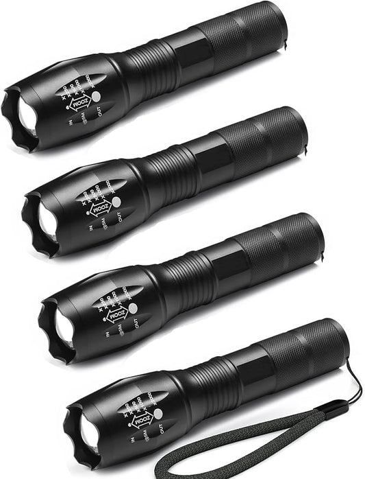 BESTSUN 4 Pcs Military Grade 5 Mode Super Bright 3000 Lumens Tactical Led Waterproof Flashlight - Best for Camping Hiking Emergency