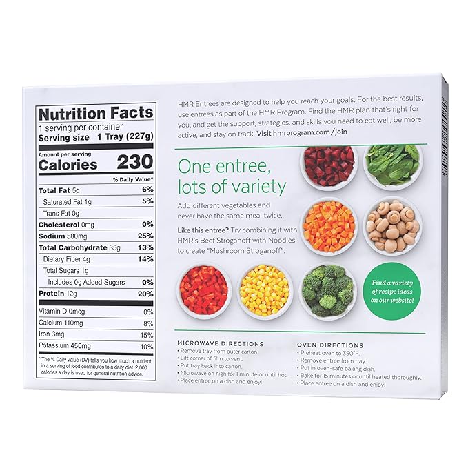 HMR Mushroom Risotto Entrée | Pre-packaged Lunch or Dinner to Support Weight Loss | Ready to Eat | Vegetarian | 12g of Protein | Low Calorie Food | 8oz Serving per Meal | Pack of 6