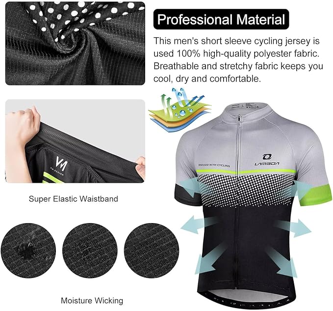 LAMEDA Men's Cycling Jersey Breathable Lightweight Bike Jersey Short Sleeve Quick Dry Moisture Wicking Biking Shirts