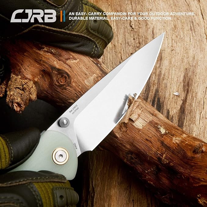 CJRB Feldspar Pocket Folding Knife Stonewash AR-RPM9 Steel Blade G10 Tactical Handle EDC Knives Green-Large (J1912)