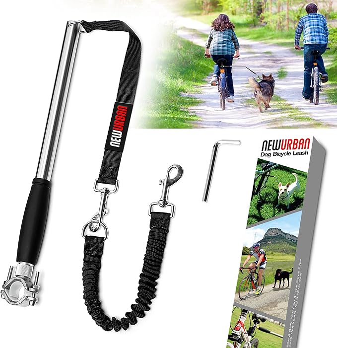 Hands Free Dog Bike Leash - Steel and Black Handle - Dog Bike Attachment - Easy Installation and Removal - Lead for Exerciser, Training, Jogging, Cycling, Bicycle-Cruises and Outdoor - Safe with Pets