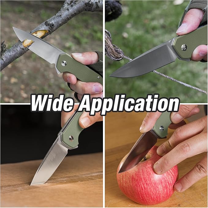 FLISSA Pocket Knife, Folding Tactical Knife with G10 Handle, D2 Blade, Liner Lock, Pocket Clip, EDC Knife for Hiking, Camping, Survival, Indoor and Outdoor Activities(Green)