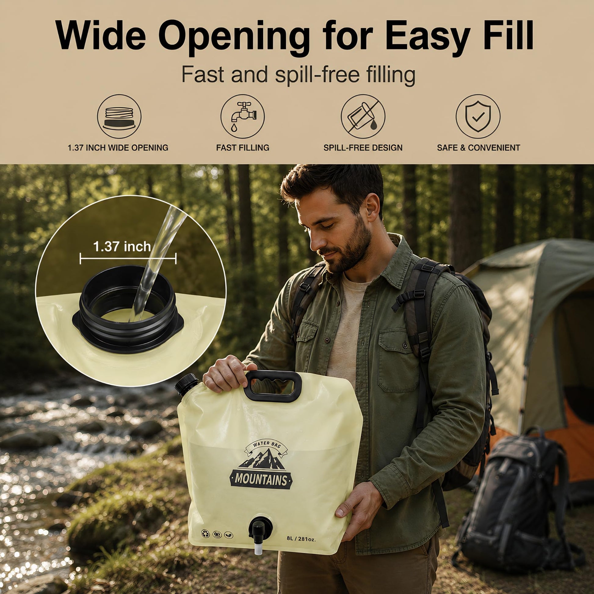 MIAJO Collapsible Water Container Portable Water Jug with Spigot for Camping, Foldable Hiking Gear