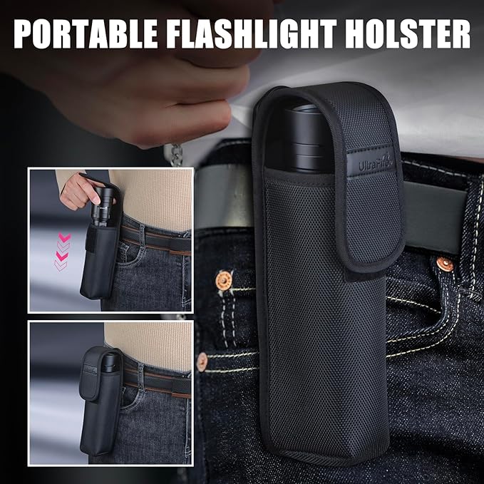 ULTRAFIRE Flashlights High Lumens with Ignition Lens, 1500 LM Super Bright Zoomable Tactical Flashlight with Holster, Reverse Charging, 3 Modes LED Rechargeable Flash Light for Camping, Emergency