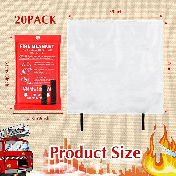 Macarrie 20 Pack 39??x 39??Fire Blanket Emergency for Home and Kitchen Safety Suppression Blanket Fiberglass Fireproof Survival for Fireplace Car Office Camping (Red)