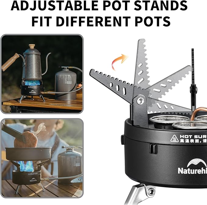 Naturehike Camping Gas Stove for IGT Table, Portable Isobutane Stove with Storage Bag & Foldable Brackets, 3 Burners Camp Stove for Outdoor Car Camping Cooking Tailgating