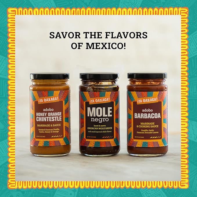 Ya Oaxaca - Marinade & Mole Variety Pack - Includes 1 jar each Barbacoa, Honey Orange Chintestle, & Mole Negro - Great Marinade for Chicken, Pork, or Veggies - Non-GMO, Gluten Free - 12oz (Pack of 3)