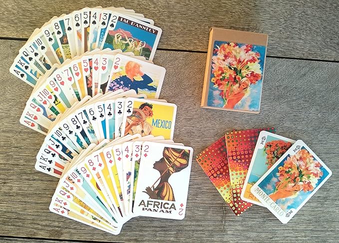 Girls on Travel Posters Playing Cards (Poker Deck 54 Cards All Different) Vintage Retro Travel Posters Avia Railroad