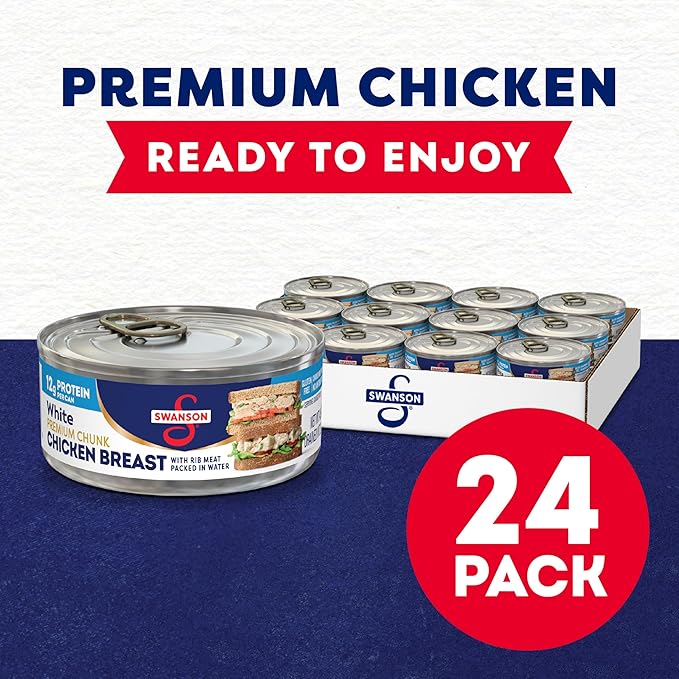 Swanson White Premium Chunk Canned Chicken Breast in Water, Fully Cooked Chicken, 4.5 OZ Can (Case of 24)