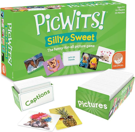 MindWare PicWits, Funny Quick Wit Picture Captioning Card Game, Quick 30-Minute Game Play, Ages 5 and up - Silly & Sweet